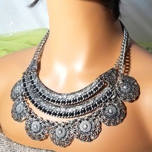 Silver Tone Mixed Metals Gothic Style Necklace Duo